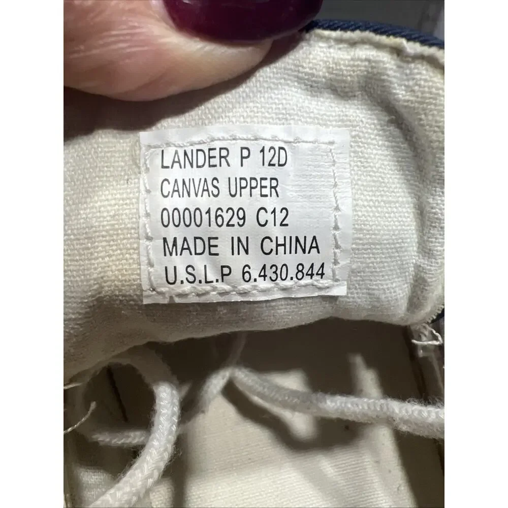Polo Ralph Lauren Lander Boat Shoes Beige Canvas With Blue Pony Mens Size 12D